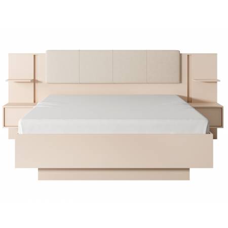 Łóżko 160 x 200 cm stelaż metal pojemnik stoliki + LED beż DAVE